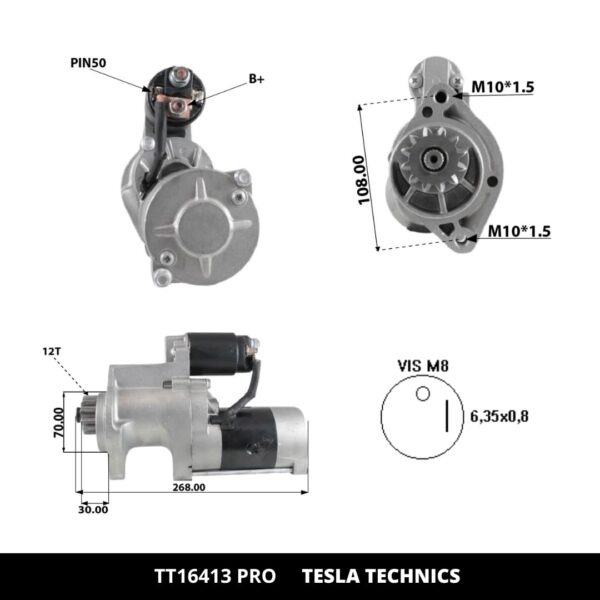 TT16413 PRO, Motor de arranque, 12V, 2.2KW